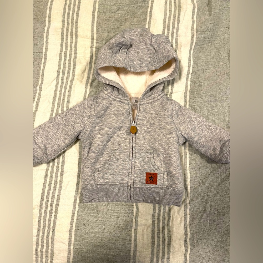 Carter’s Unisex Babies' Hooded Sweater Jacket with Sherpa Lining - NWOT 0-3m/18m - Picture 3 of 4